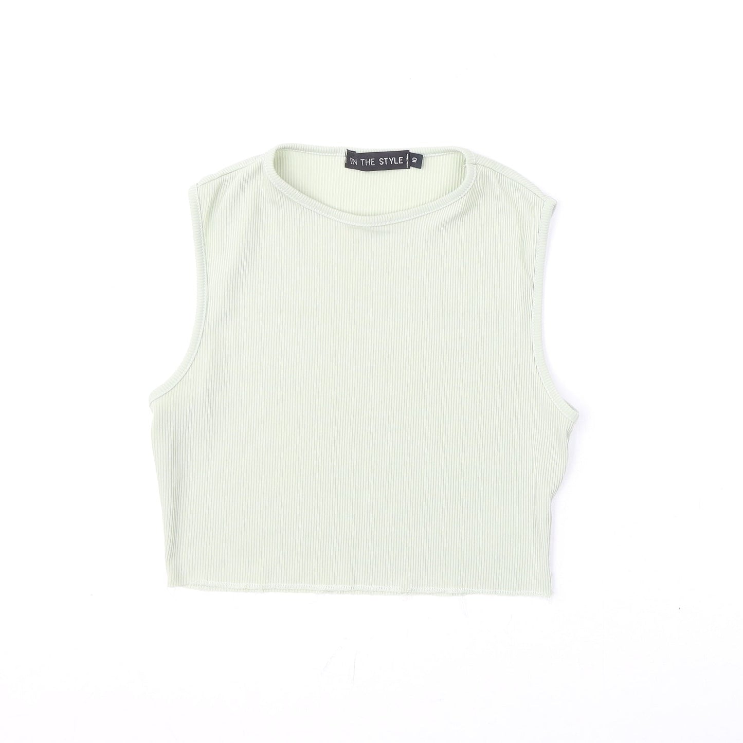 In the Style Womens Green Polyester Cropped Tank Size 10 Round Neck - Ribbed