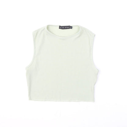In the Style Womens Green Polyester Cropped Tank Size 10 Round Neck - Ribbed