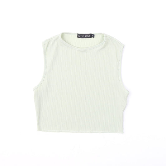 In the Style Womens Green Polyester Cropped Tank Size 10 Round Neck - Ribbed