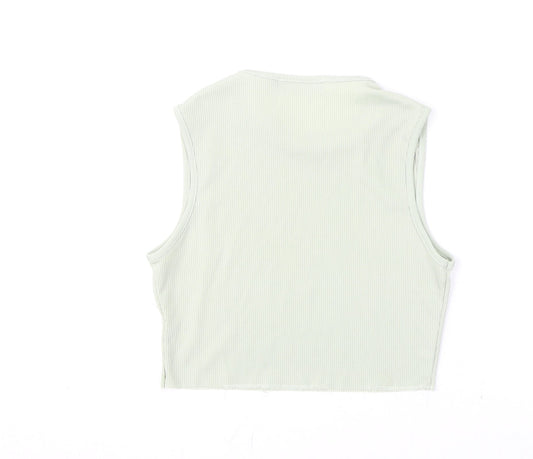 In the Style Womens Green Polyester Cropped Tank Size 10 Round Neck - Ribbed