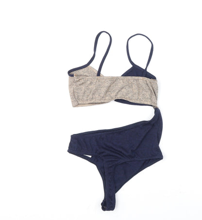 Missguided Womens Blue Polyester Bodysuit One-Piece Size 8 Snap - Side Cut Out