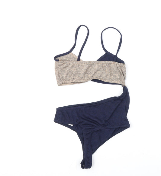 Missguided Womens Blue Polyester Bodysuit One-Piece Size 8 Snap - Side Cut Out