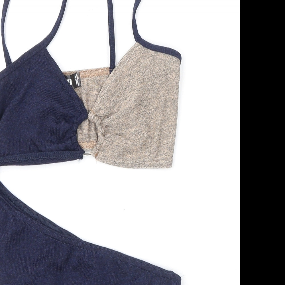 Missguided Womens Blue Polyester Bodysuit One-Piece Size 8 Snap - Side Cut Out