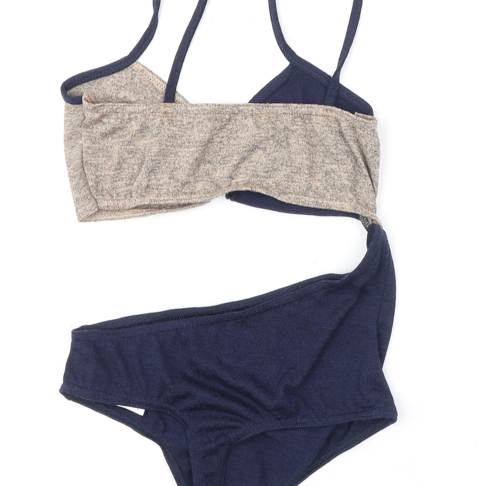 Missguided Womens Blue Polyester Bodysuit One-Piece Size 8 Snap - Side Cut Out