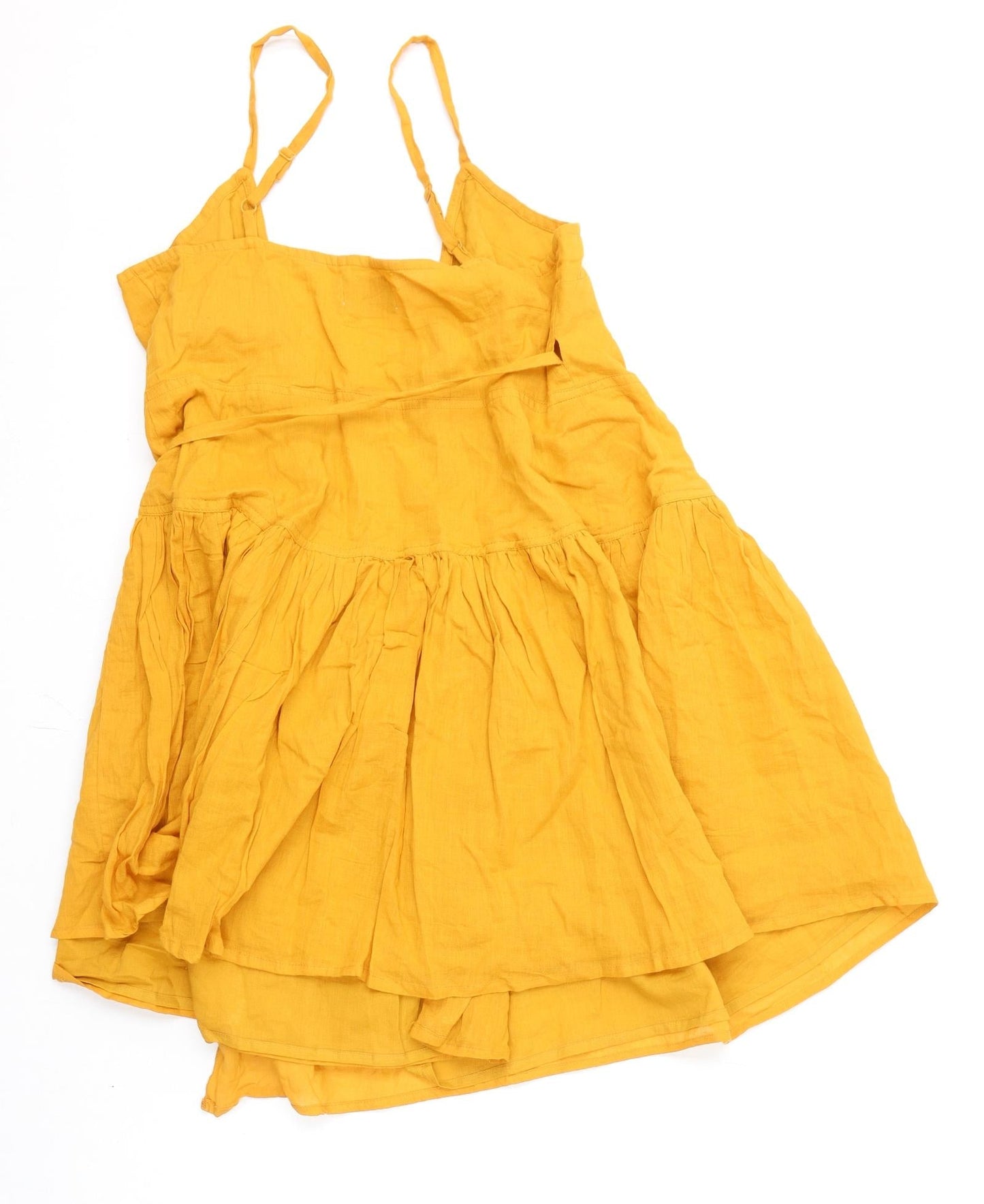 ASOS Womens Yellow 100% Cotton Wrap Dress Size 10 V-Neck Tie