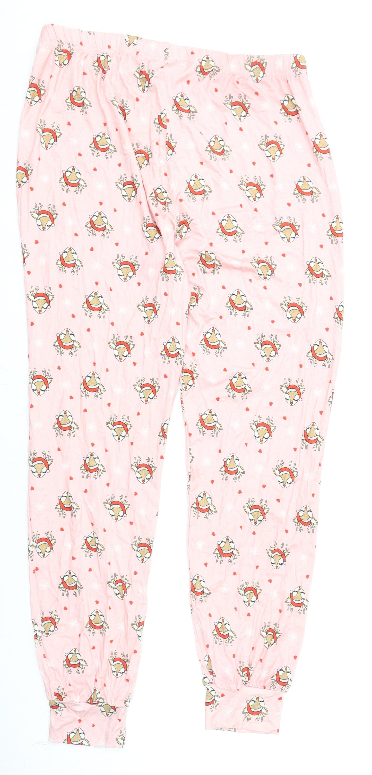 Lipsy Womens Pink Geometric Viscose Capri Pyjama Pants Size 12 - Christmas, Reindeers