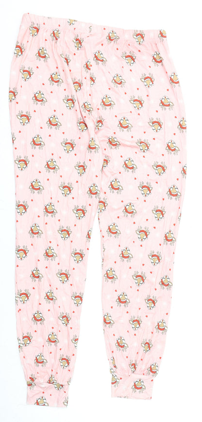 Lipsy Womens Pink Geometric Viscose Capri Pyjama Pants Size 12 - Christmas, Reindeers