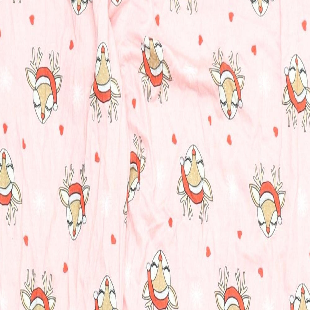 Lipsy Womens Pink Geometric Viscose Capri Pyjama Pants Size 12 - Christmas, Reindeers