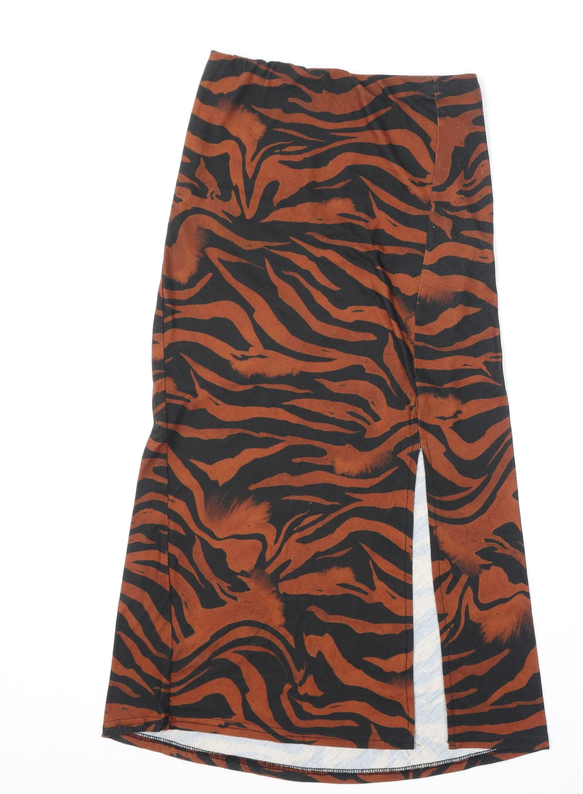ASOS Womens Orange Animal Print Polyester A-Line Skirt Size 8 - Slit, Tiger Print