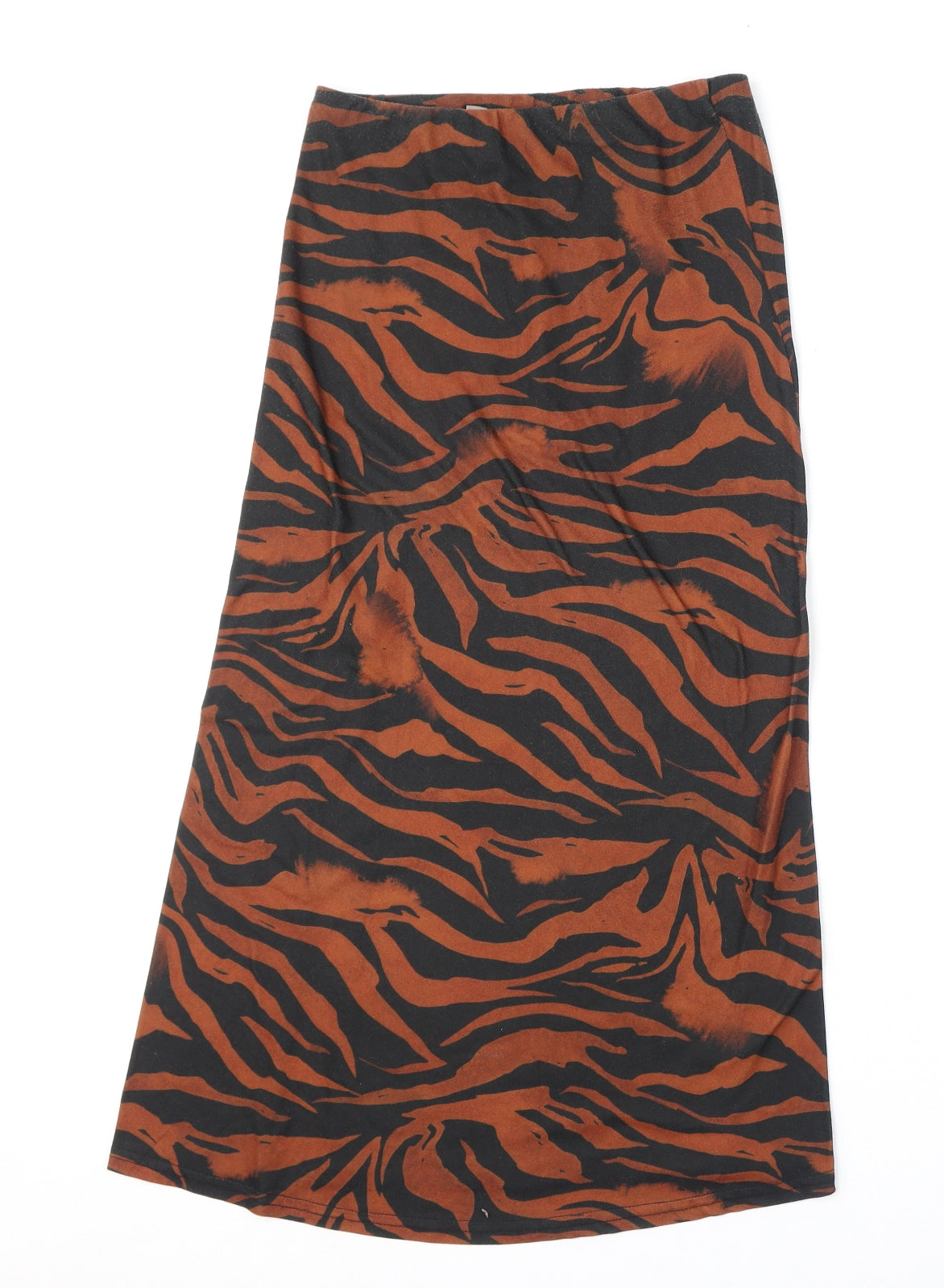 ASOS Womens Orange Animal Print Polyester A-Line Skirt Size 8 - Slit, Tiger Print