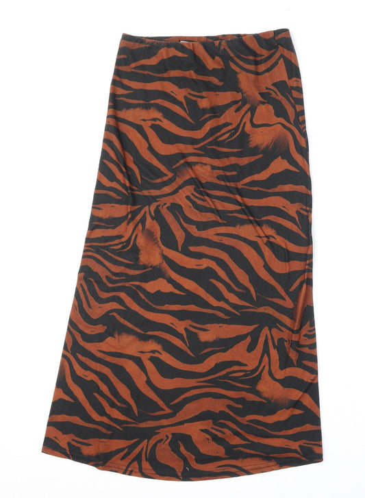 ASOS Womens Orange Animal Print Polyester A-Line Skirt Size 8 - Slit, Tiger Print