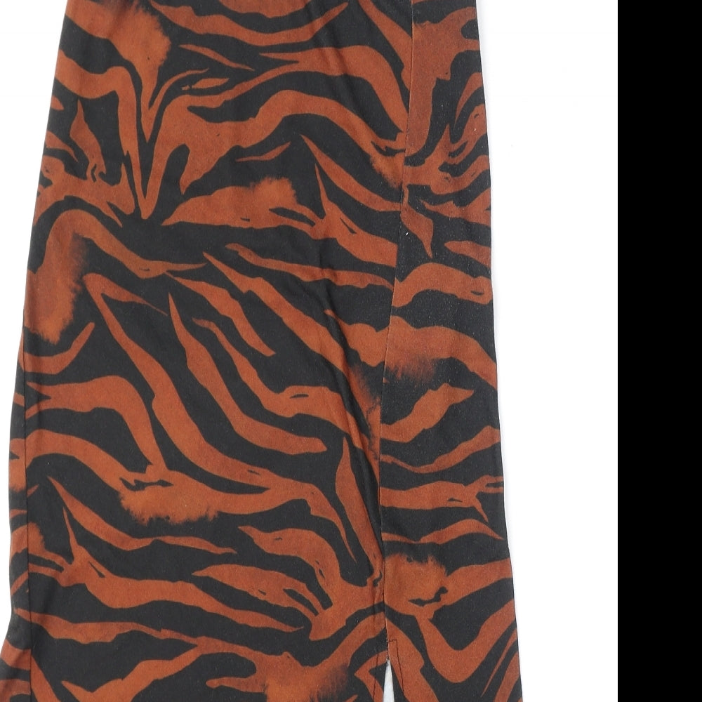 ASOS Womens Orange Animal Print Polyester A-Line Skirt Size 8 - Slit, Tiger Print