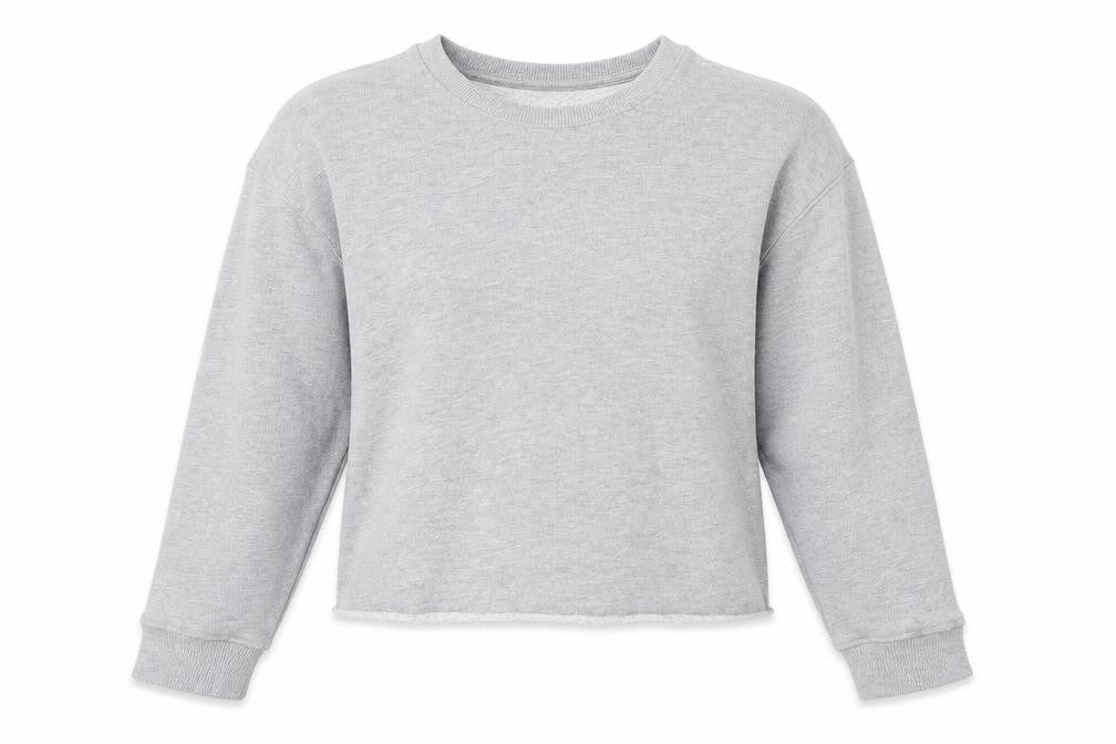 Front view of Miss Selfridge women’s grey polyester pullover sweatshirt, size UK 10, pullover - cropped