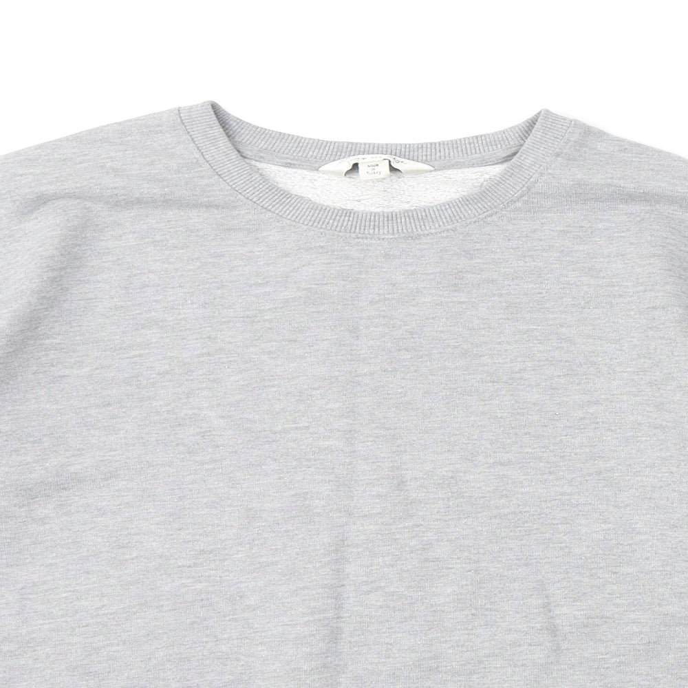 Close-up detail of Miss Selfridge women’s grey polyester pullover sweatshirt, size UK 10, pullover - cropped