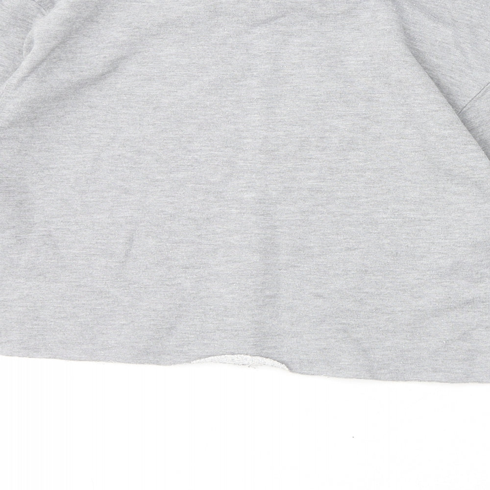 Brand and care label for Miss Selfridge women’s grey polyester pullover sweatshirt, size UK 10, pullover - cropped
