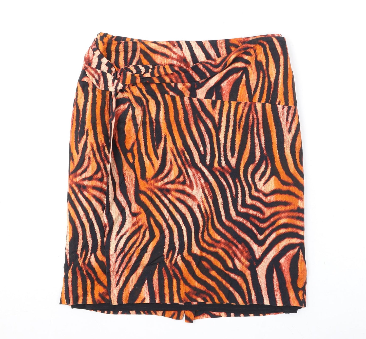 Madeleine Womens Orange Animal Print Viscose Straight & Pencil Skirt Size 10 Zip - Slit, Tiger Print