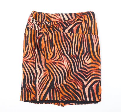 Madeleine Womens Orange Animal Print Viscose Straight & Pencil Skirt Size 10 Zip - Slit, Tiger Print
