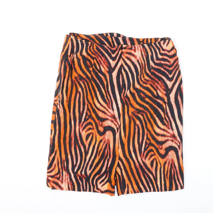 Madeleine Womens Orange Animal Print Viscose Straight & Pencil Skirt Size 10 Zip - Slit, Tiger Print