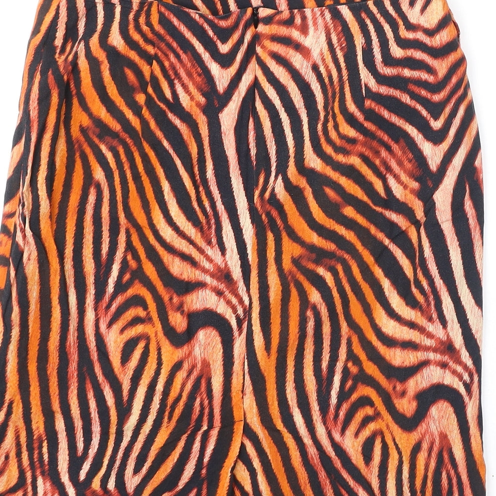 Madeleine Womens Orange Animal Print Viscose Straight & Pencil Skirt Size 10 Zip - Slit, Tiger Print
