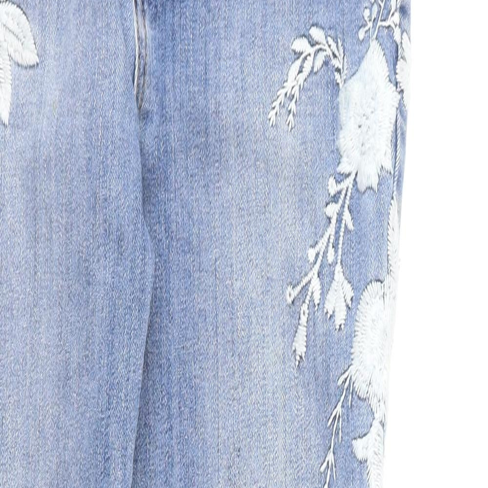 Denim & Co. Womens Blue Cotton Skinny Jeans Size 10 L25 in Regular Zip - Floral Embroidery