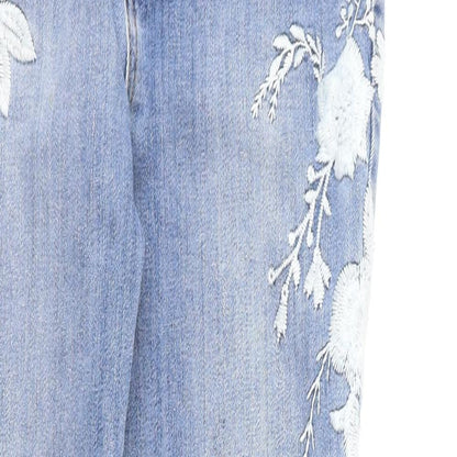 Denim & Co. Womens Blue Cotton Skinny Jeans Size 10 L25 in Regular Zip - Floral Embroidery