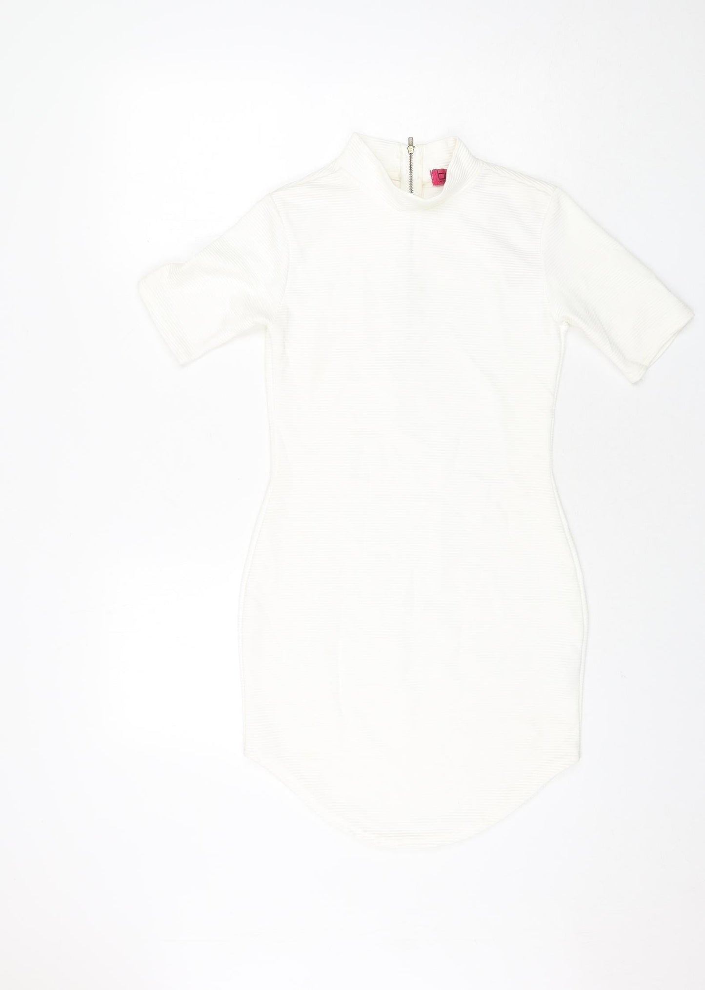 Boohoo Womens White Polyester Bodycon Size 8 Mock Neck Zip - Ribbed