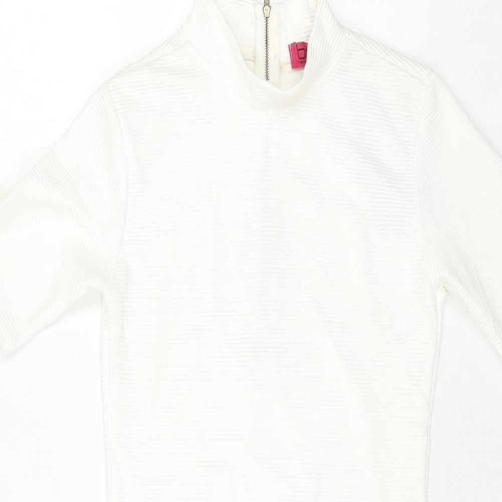 Boohoo Womens White Polyester Bodycon Size 8 Mock Neck Zip - Ribbed