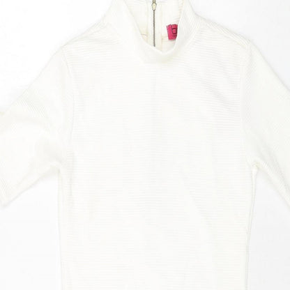 Boohoo Womens White Polyester Bodycon Size 8 Mock Neck Zip - Ribbed