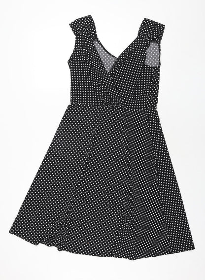 Tiana B Womens Black Polka Dot Polyester A-Line Size 12 V-Neck Pullover