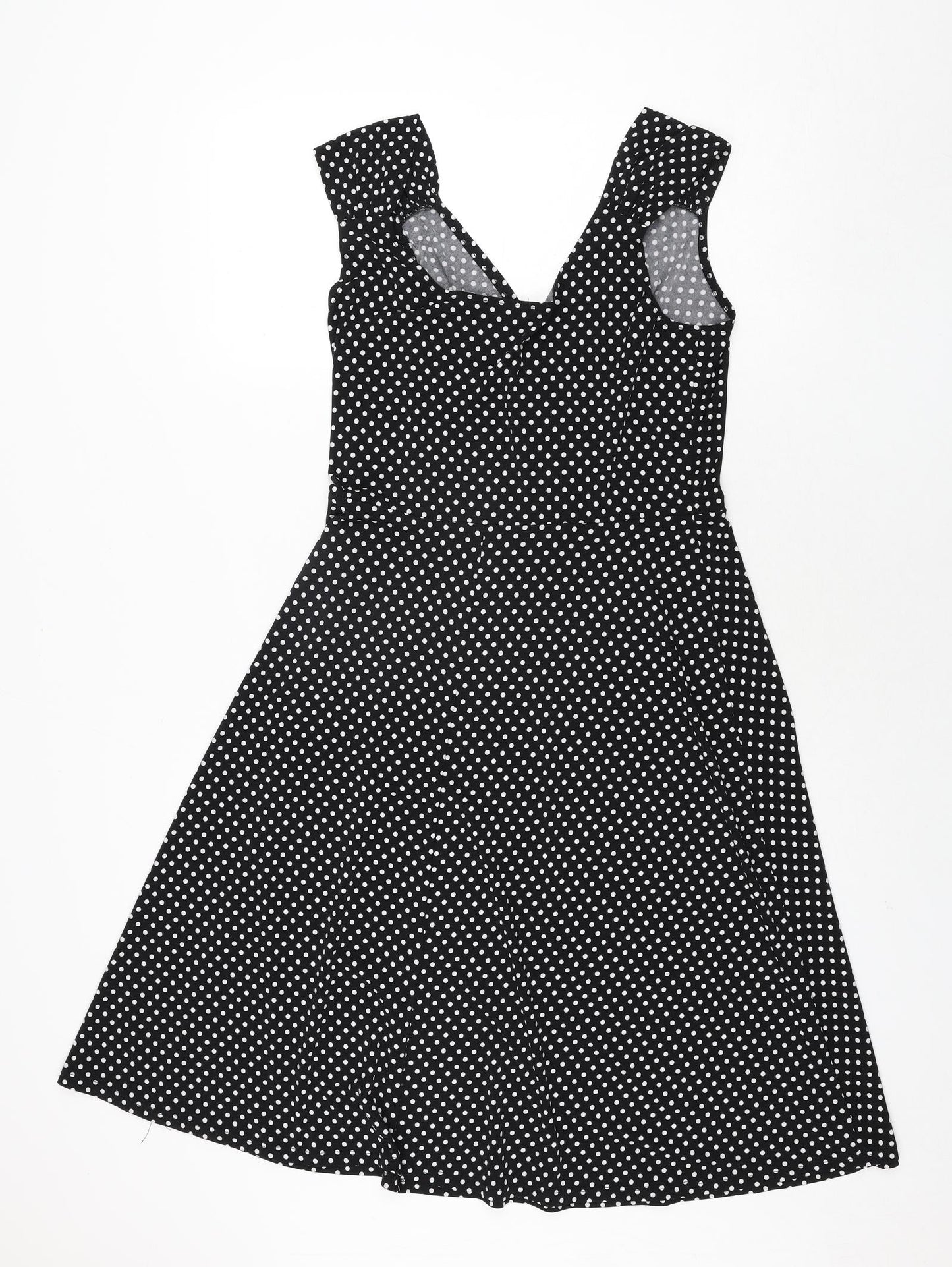 Tiana B Womens Black Polka Dot Polyester A-Line Size 12 V-Neck Pullover