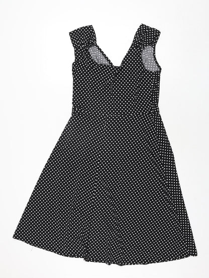 Tiana B Womens Black Polka Dot Polyester A-Line Size 12 V-Neck Pullover