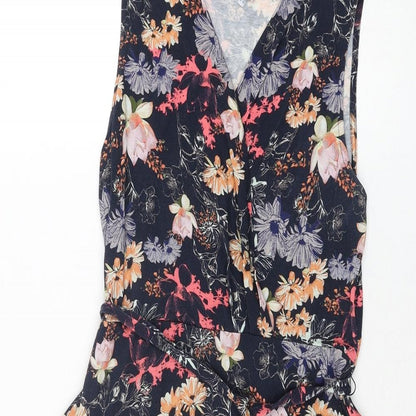 Warehouse Womens Multicoloured Floral Viscose A-Line Size 14 V-Neck Pullover - Belted