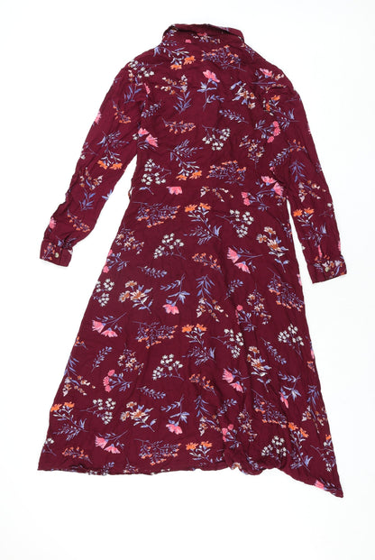Innocence Womens Red Floral Viscose Shirt Dress Size 8 Collared Button