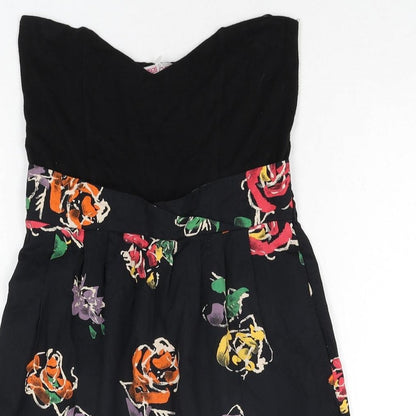ASOS Womens Black Geometric Viscose A-Line Size 10 Sweetheart Pullover - Floral Print