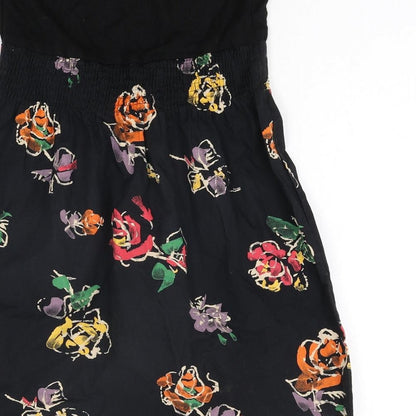ASOS Womens Black Geometric Viscose A-Line Size 10 Sweetheart Pullover - Floral Print