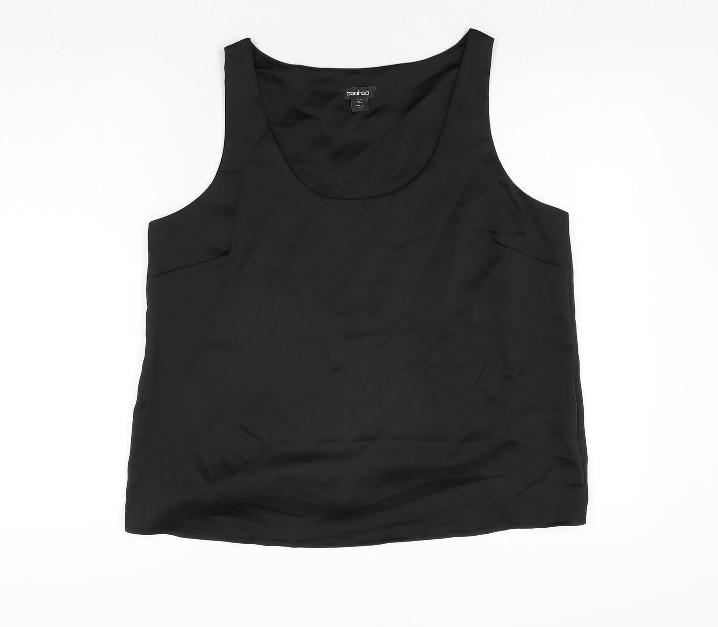 Boohoo Womens Black Polyester Basic Blouse Size 16 Scoop Neck
