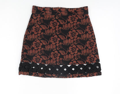 Topshop Womens Multicoloured Floral Polyester A-Line Skirt Size 8 Zip