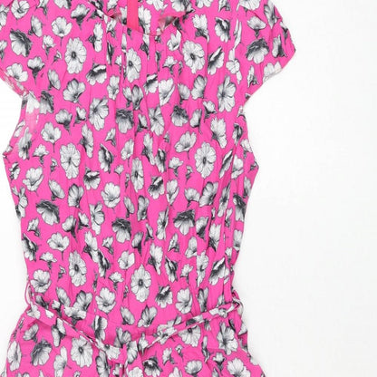 Wallis Womens Pink Viscose Fit & Flare Size 12 Round Neck Zip - Belted