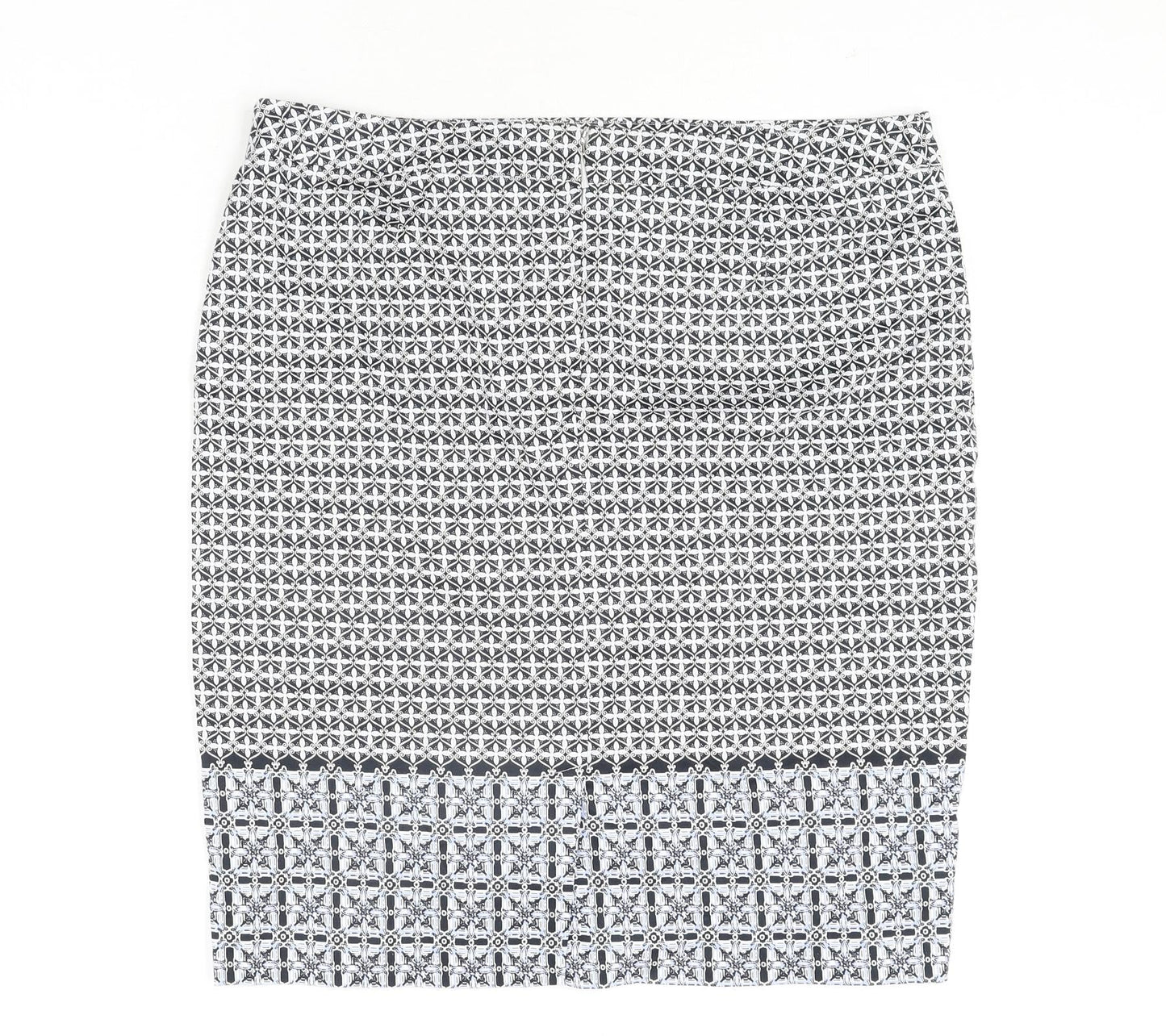 Marks and Spencer Womens Blue Geometric Cotton Straight & Pencil Skirt Size 16 Zip