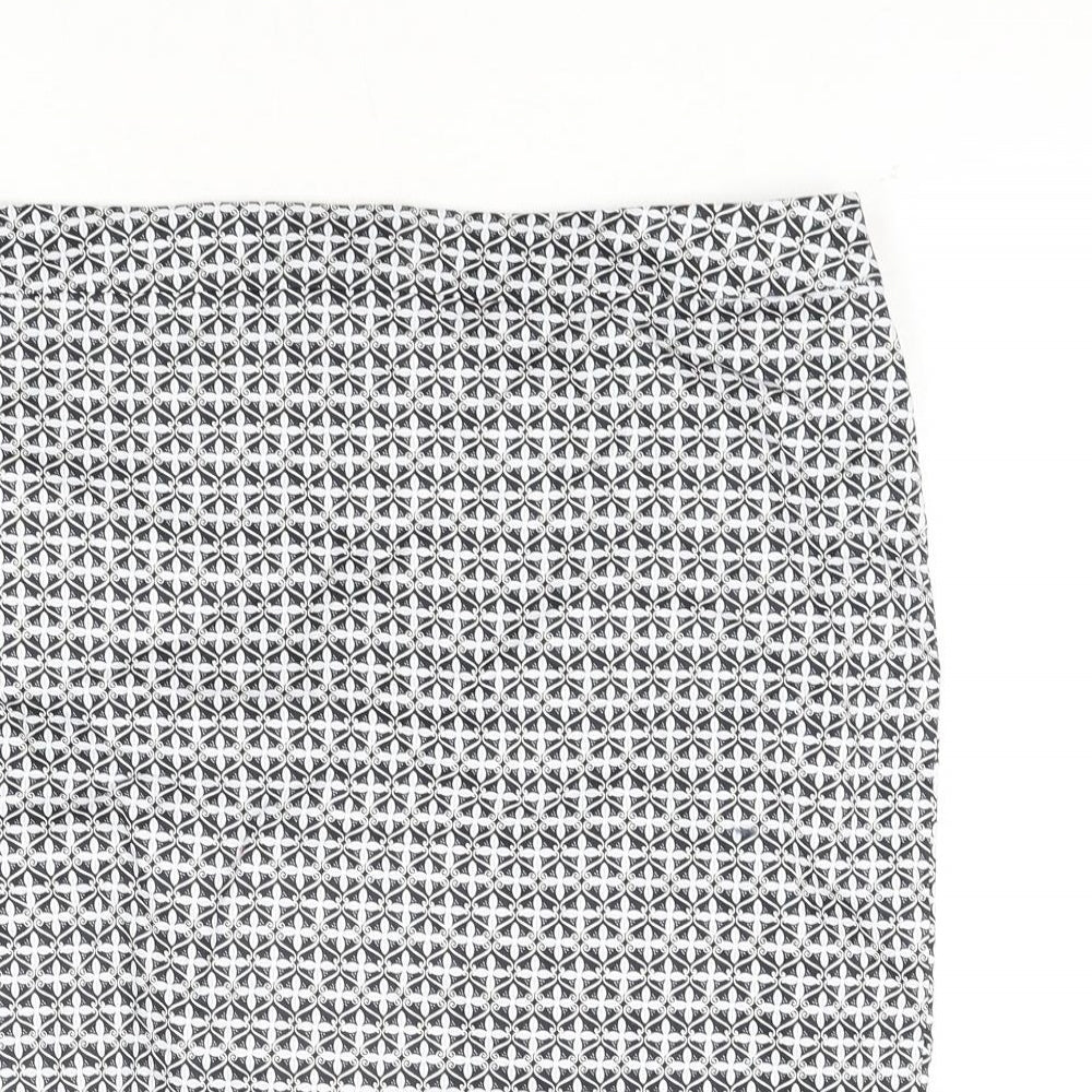 Marks and Spencer Womens Blue Geometric Cotton Straight & Pencil Skirt Size 16 Zip