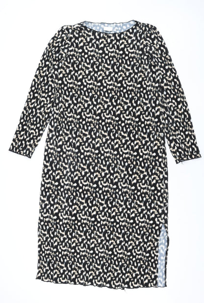 Mamalicious Womens Multicoloured Geometric Polyester Shift Size L Square Neck Pullover - Side Slits Plisse