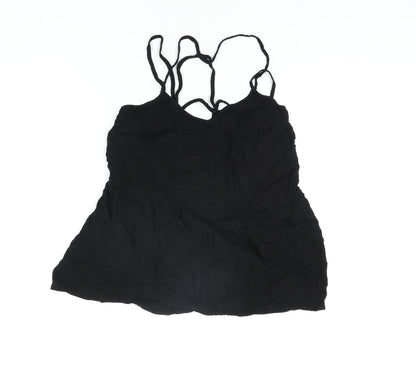 Warehouse Womens Black Viscose Camisole Blouse Size 10 Scoop Neck - Straps Peplum