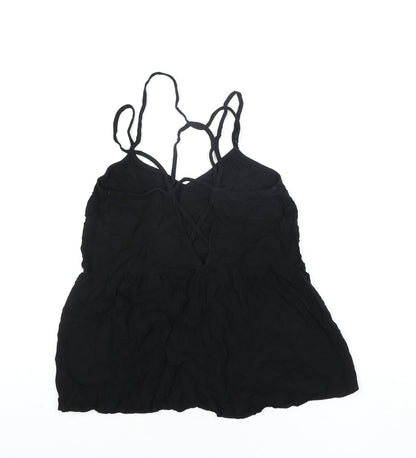 Warehouse Womens Black Viscose Camisole Blouse Size 10 Scoop Neck - Straps Peplum