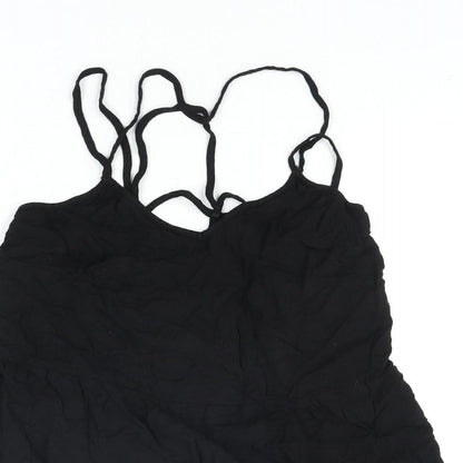 Warehouse Womens Black Viscose Camisole Blouse Size 10 Scoop Neck - Straps Peplum