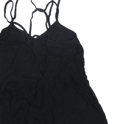 Warehouse Womens Black Viscose Camisole Blouse Size 10 Scoop Neck - Straps Peplum