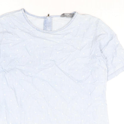 Dorothy Perkins Womens Blue Polka Dot Cotton Shift Size 14 Round Neck Zip