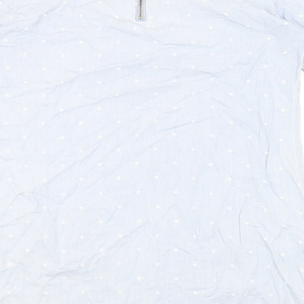 Dorothy Perkins Womens Blue Polka Dot Cotton Shift Size 14 Round Neck Zip