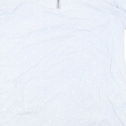 Dorothy Perkins Womens Blue Polka Dot Cotton Shift Size 14 Round Neck Zip