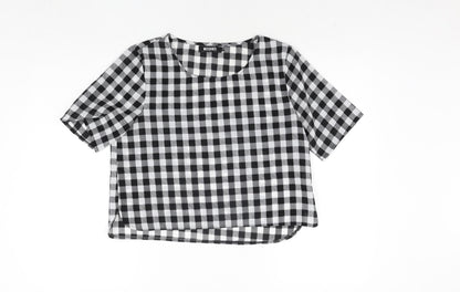 Missguided Womens Black Check Polyester Basic Blouse Size 10 Round Neck
