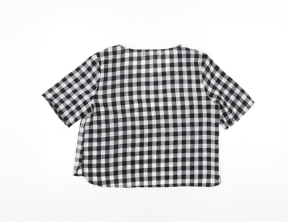 Missguided Womens Black Check Polyester Basic Blouse Size 10 Round Neck